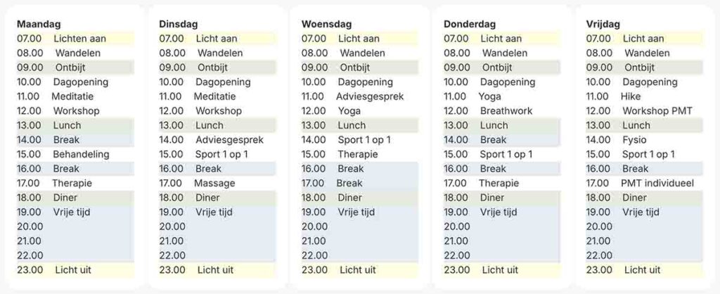 Montgo voorbeeld weekrooster