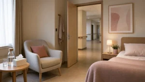 Een rustige behandelkamer in een privé behandelcentrum waar gesprekken over depressie tijdens de zwangerschap veilig kunnen beginnen.