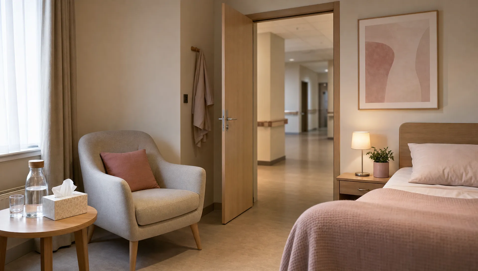 A quiet treatment room in a private treatment center where conversations about depression during pregnancy can begin in a safe environment.